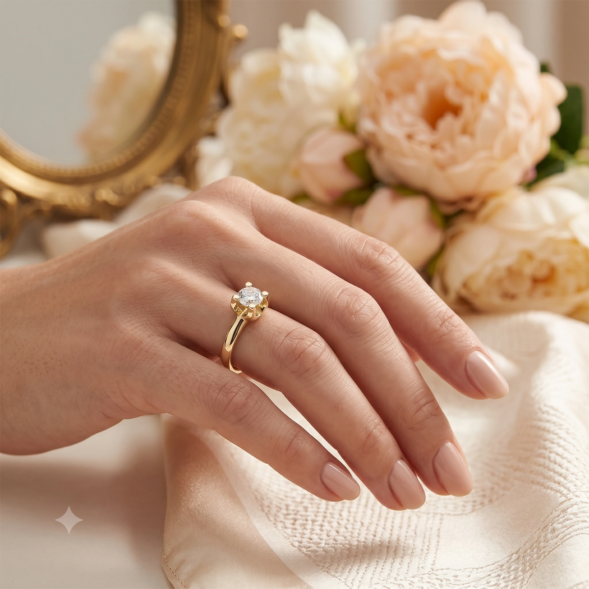 14K Yellow Gold Ring with Lab-Created Diamonds