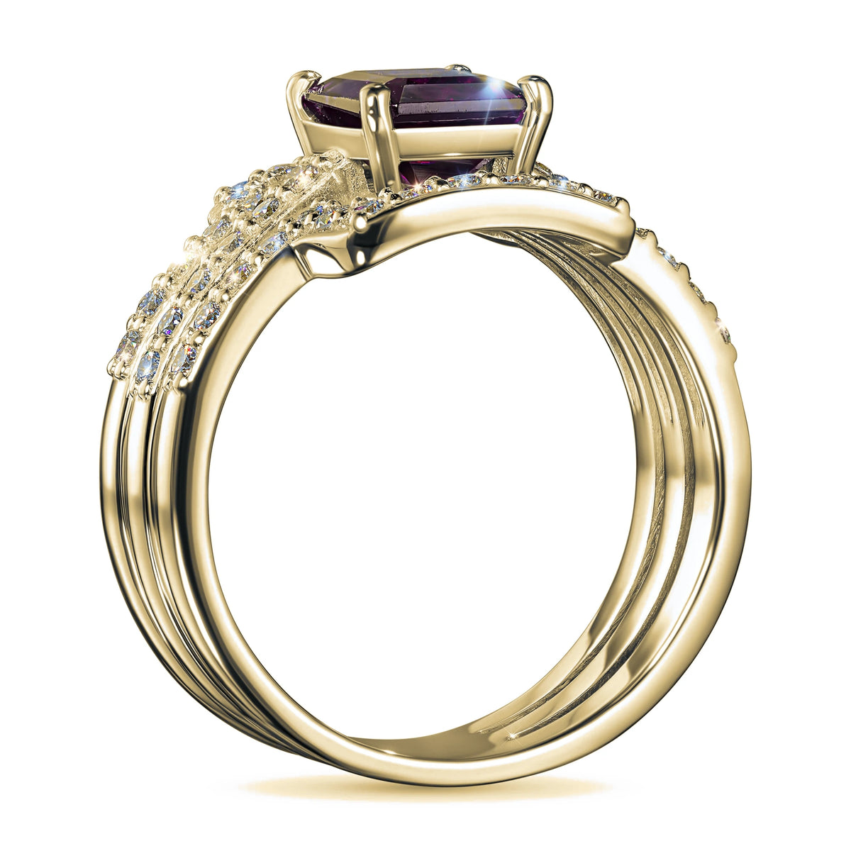 14K Yellow Gold Ring with Garnet and Lab-Created Diamonds