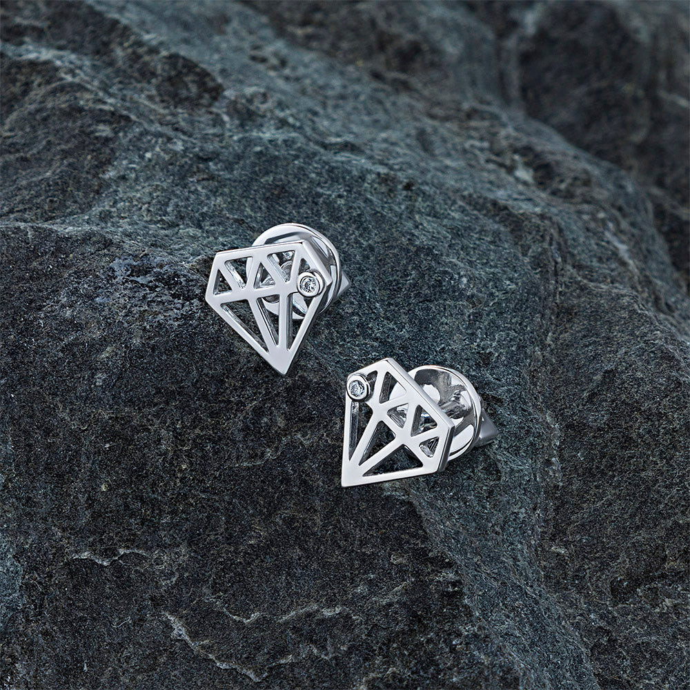 Sterling Silver Earring Studs with Lab-Created Diamonds