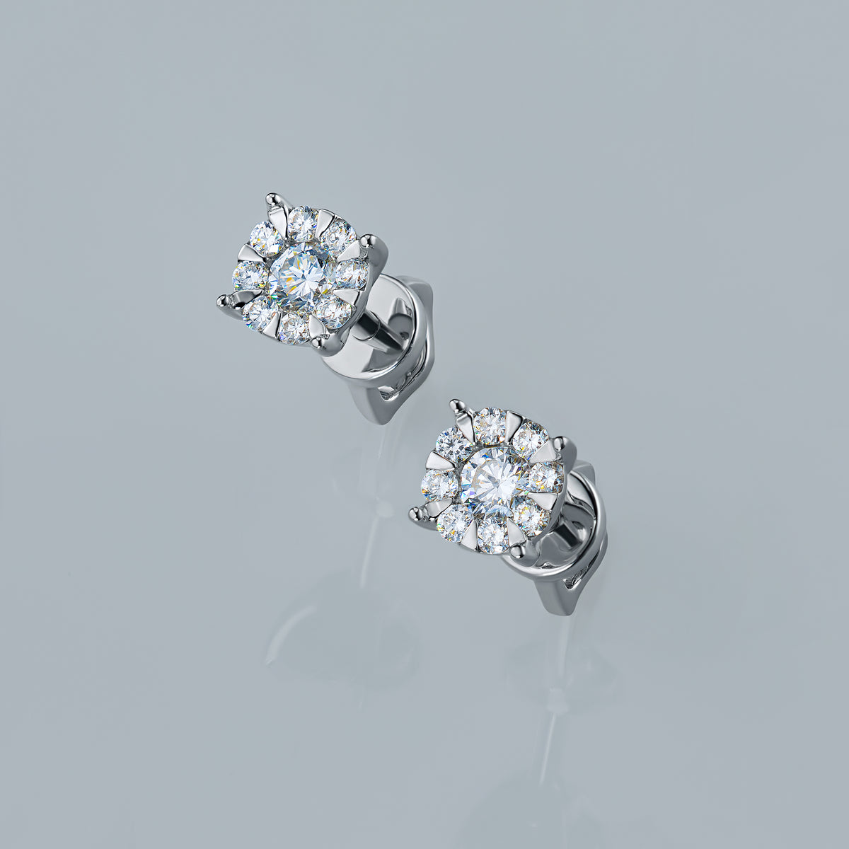 Sterling Silver Earring Studs with Lab-Created Diamonds
