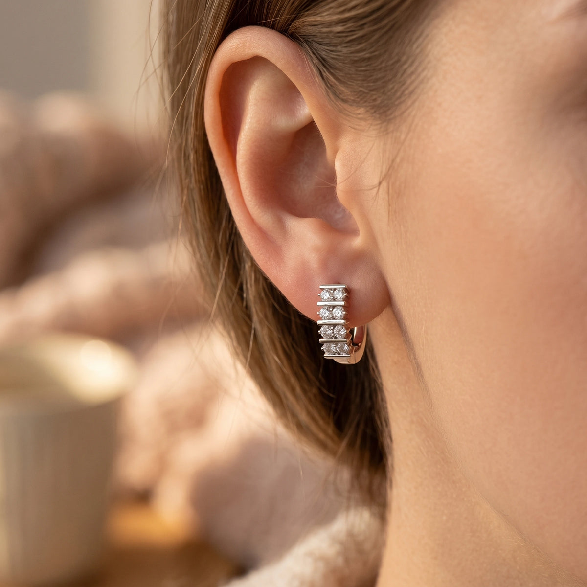 Sterling Silver Earrings with Lab-Created Diamonds