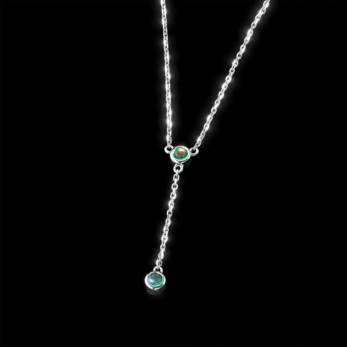 Sterling Silver Necklace with Lab-Created Emerald