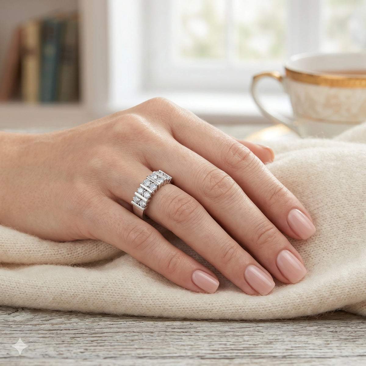 14K White Gold Ring with Lab-Created Diamonds