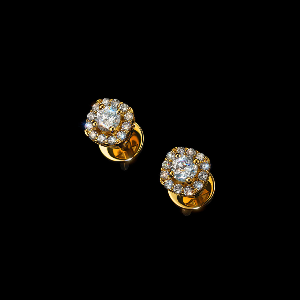 14K Yellow Gold Earring Studs with Lab-Created Diamonds
