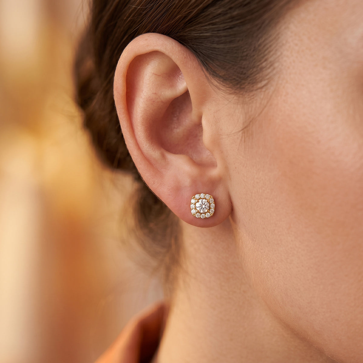 14K Yellow Gold Earring Studs with Lab-Created Diamonds