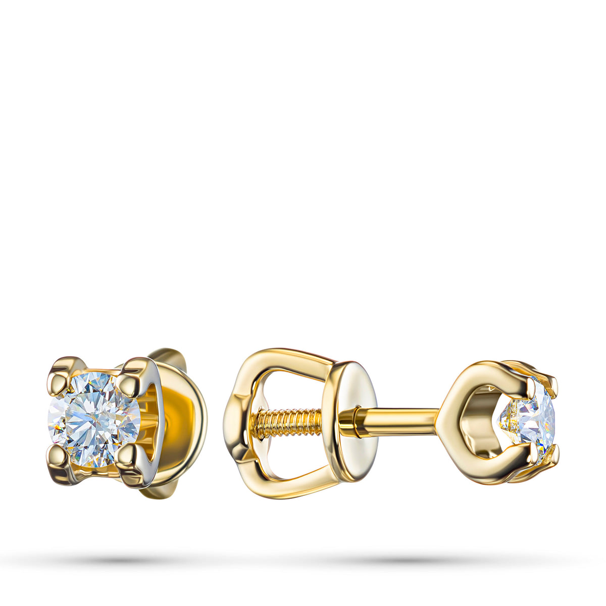 14K Yellow Gold Earring Studs with Lab-Created Diamonds