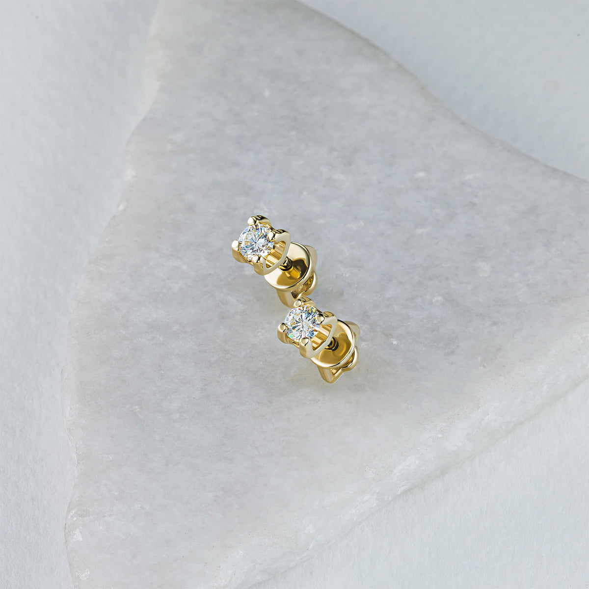 14K Yellow Gold Earring Studs with Lab-Created Diamonds