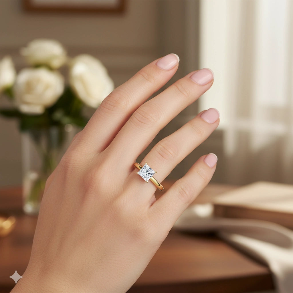 14K Yellow Gold Ring with Lab-Created Diamonds
