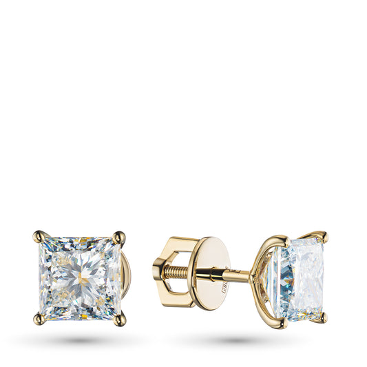 14K Yellow Gold Earring Studs with Lab-Created Diamonds