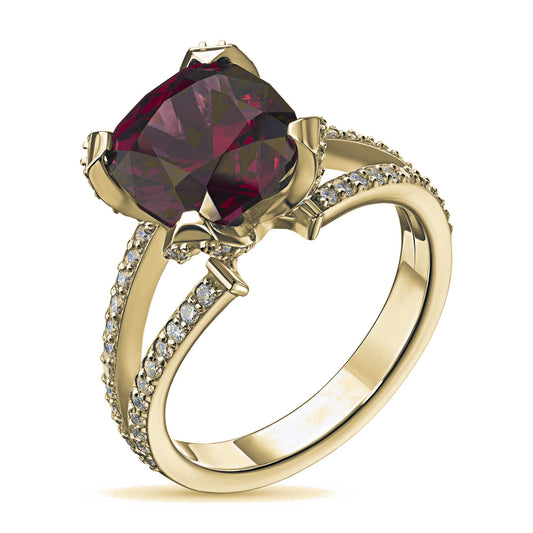 14K Yellow Gold Ring with Garnet and Lab-Created Diamonds