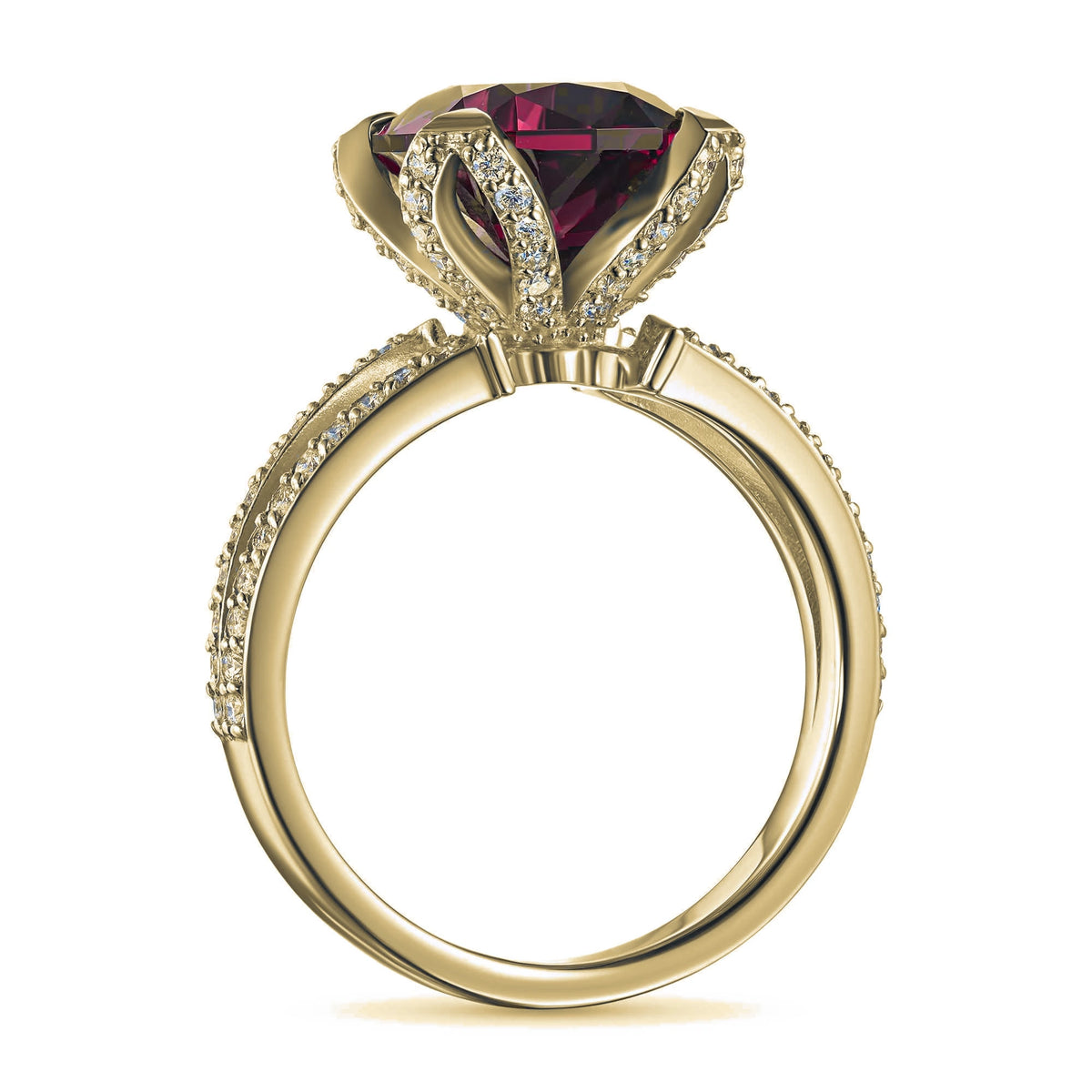 14K Yellow Gold Ring with Garnet and Lab-Created Diamonds