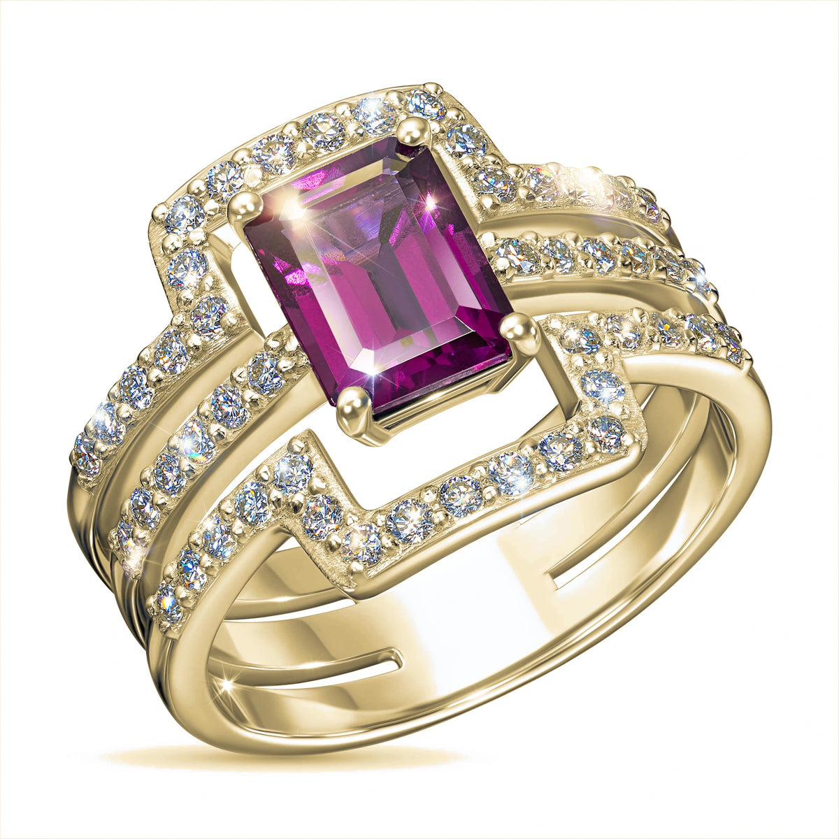 14K Yellow Gold Ring with Garnet and Lab-Created Diamonds