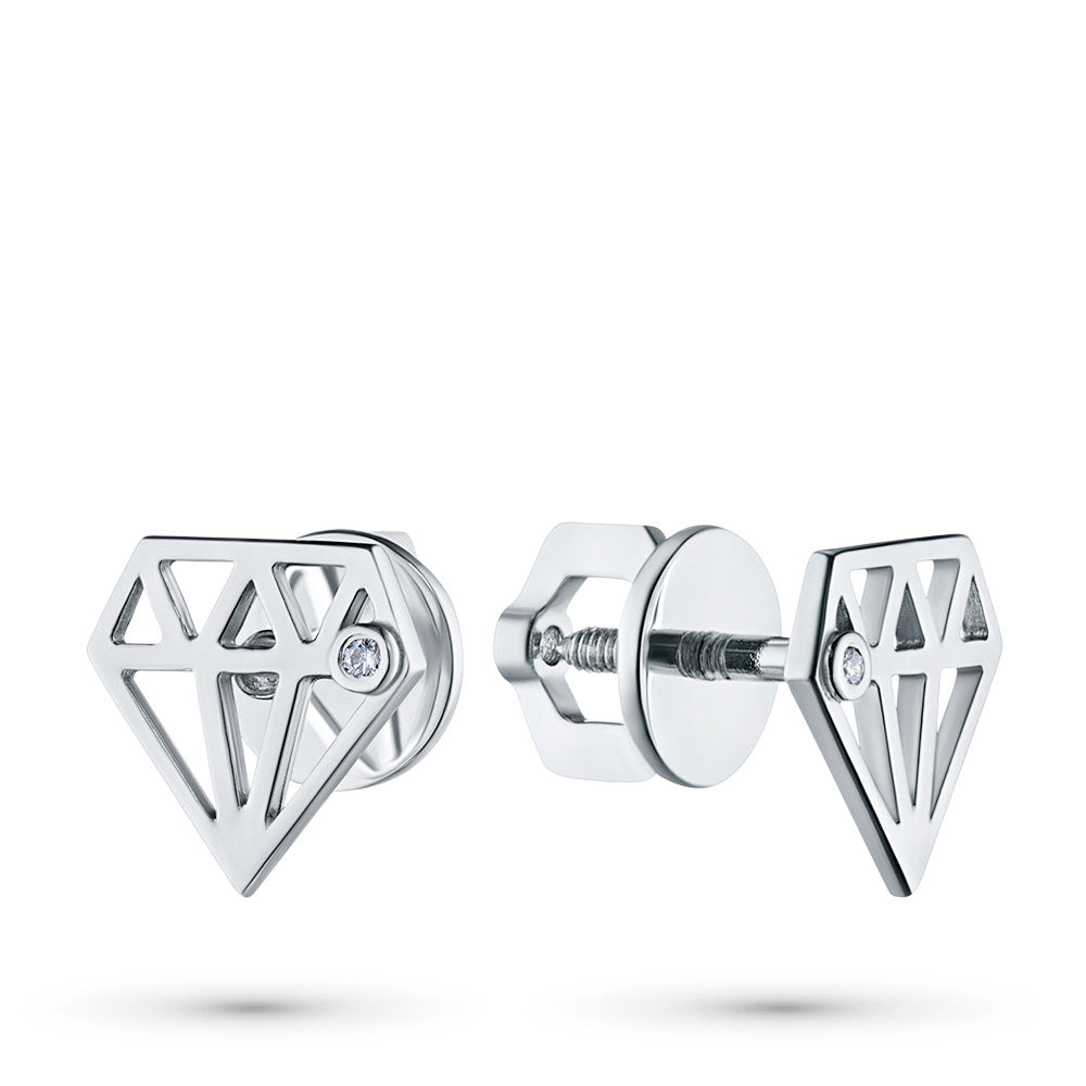 Sterling Silver Earring Studs with Lab-Created Diamonds