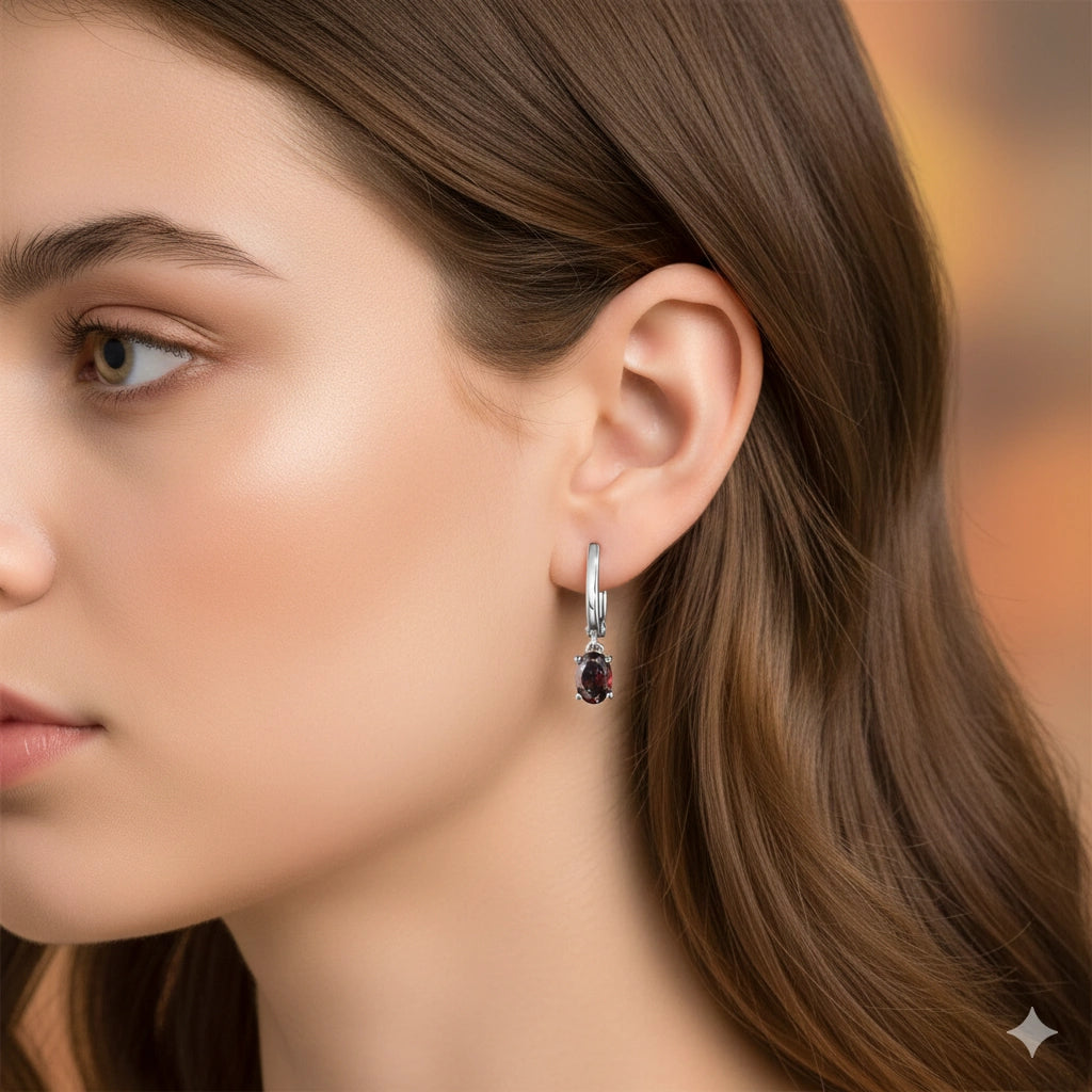 Sterling Silver Earrings with Garnet