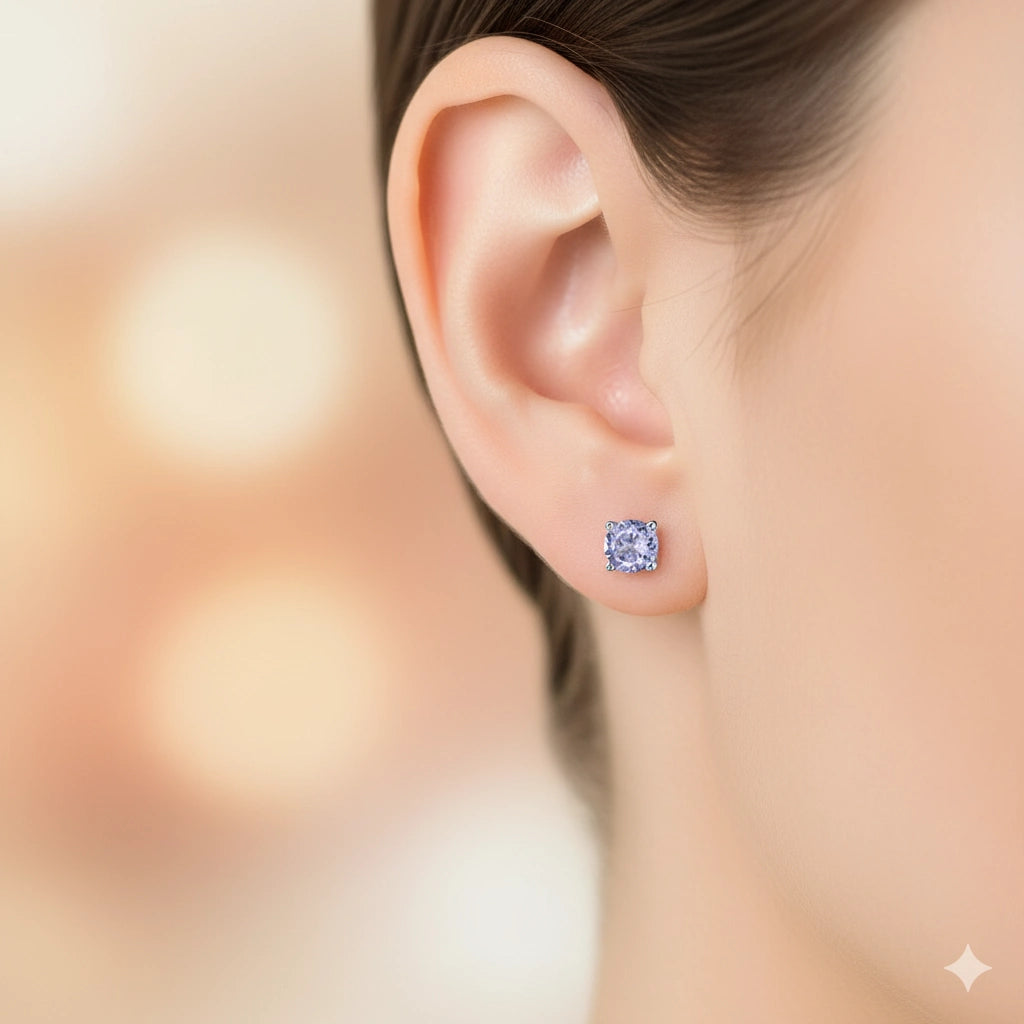 14K White Gold Earring Studs with Lab-Created Emerald