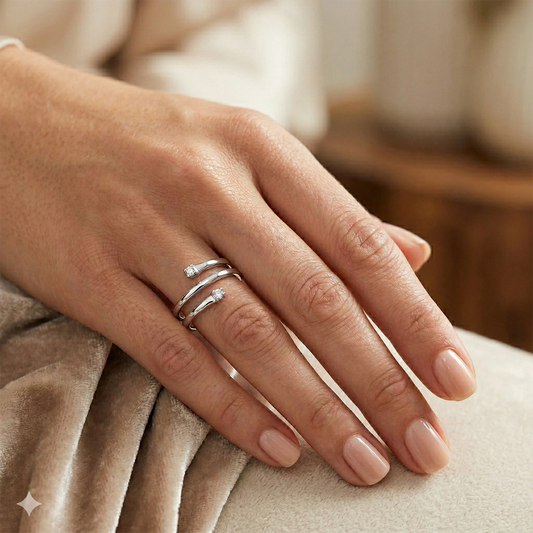 Sterling Silver Ring with Lab-Created Diamonds