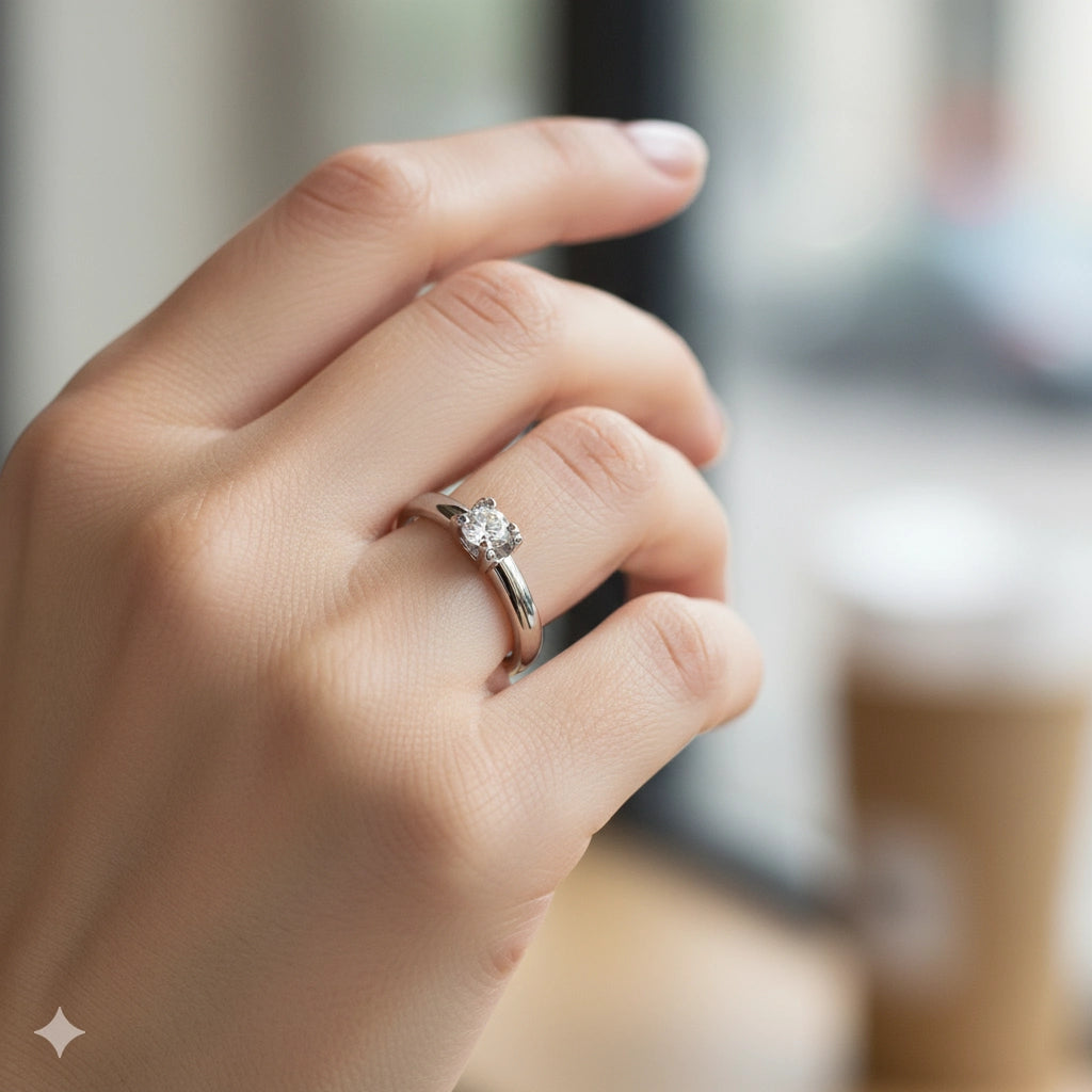 Sterling Silver Ring with Lab-Created Diamonds
