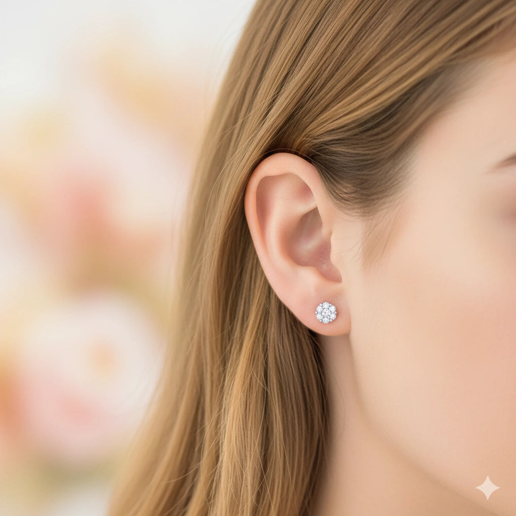 Sterling Silver Earring Studs with Lab-Created Diamonds