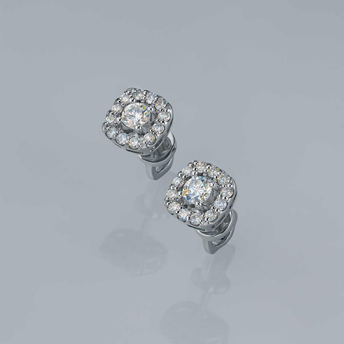 Sterling Silver Earring Studs with Lab-Created Emerald and Lab-Created Diamonds