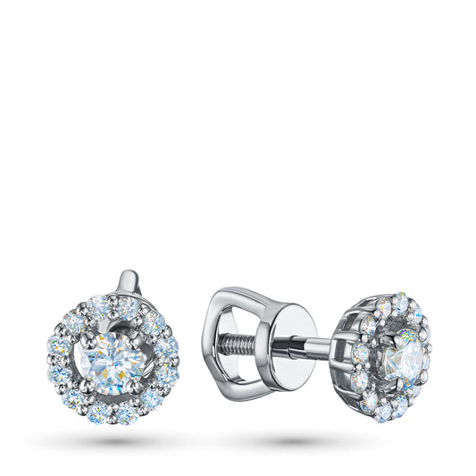 Sterling Silver Earring Studs with Lab-Created Sapphire and Lab-Created Diamonds