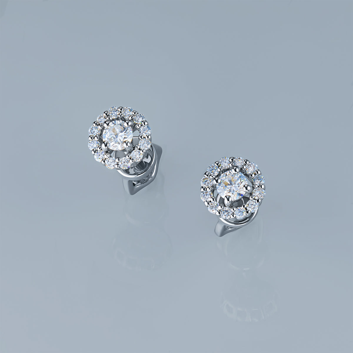 Sterling Silver Earring Studs with Lab-Created Sapphire and Lab-Created Diamonds