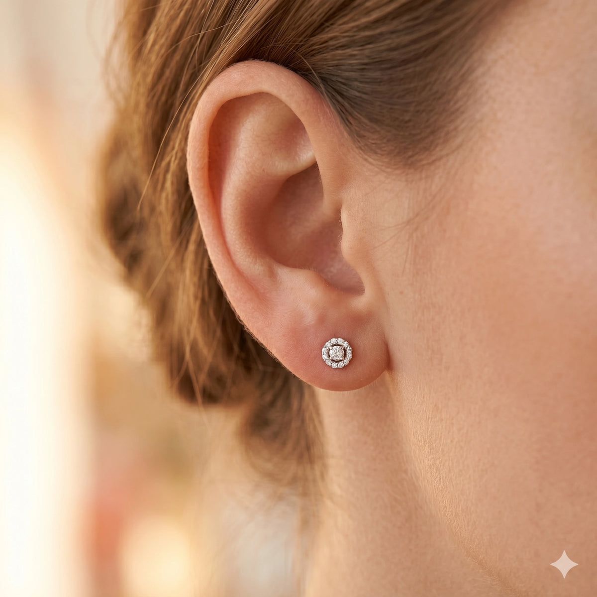 Sterling Silver Earring Studs with Lab-Created Sapphire and Lab-Created Diamonds
