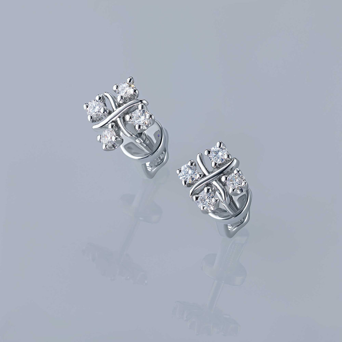 Sterling Silver Earring Studs with Lab-Created Diamonds