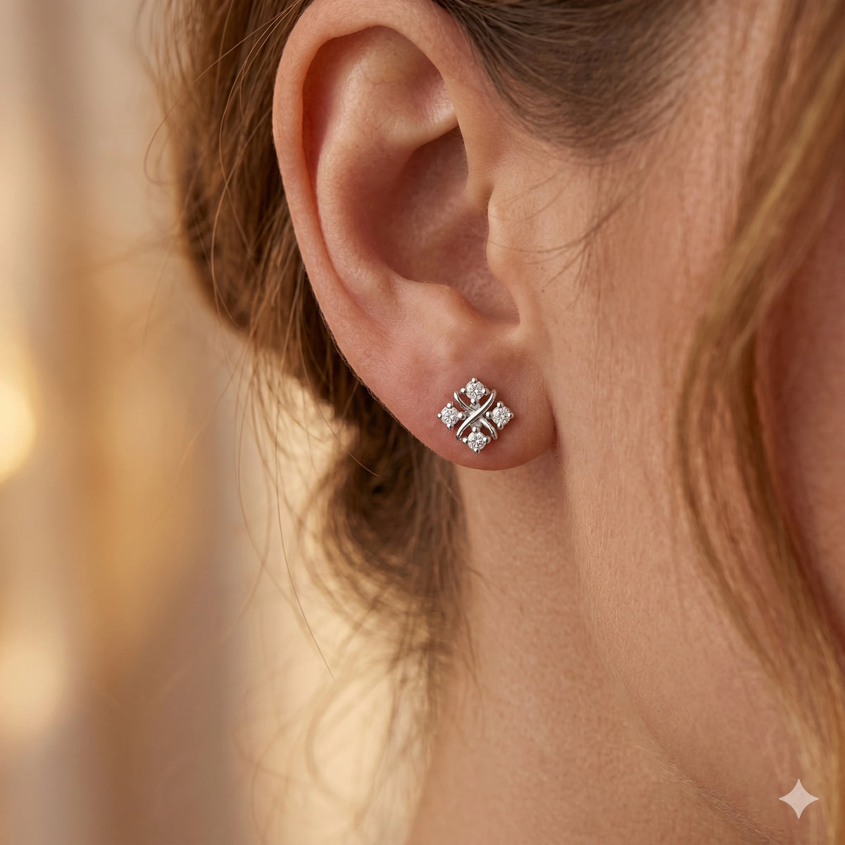 Sterling Silver Earring Studs with Lab-Created Diamonds