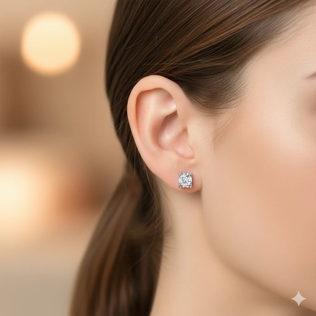 Sterling Silver Earring Studs with Lab-Created Diamonds