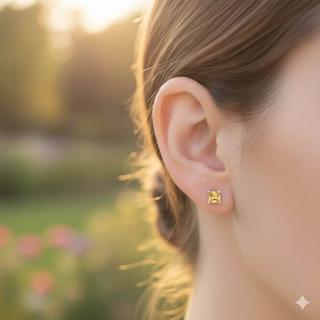 Sterling Silver Earring Studs with Citrine