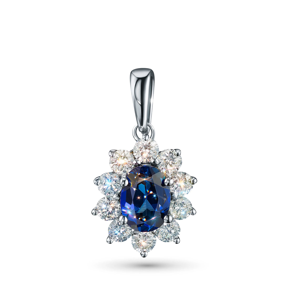 Sterling Silver Pendant with Lab-Created Sapphire and Lab-Created Diamonds
