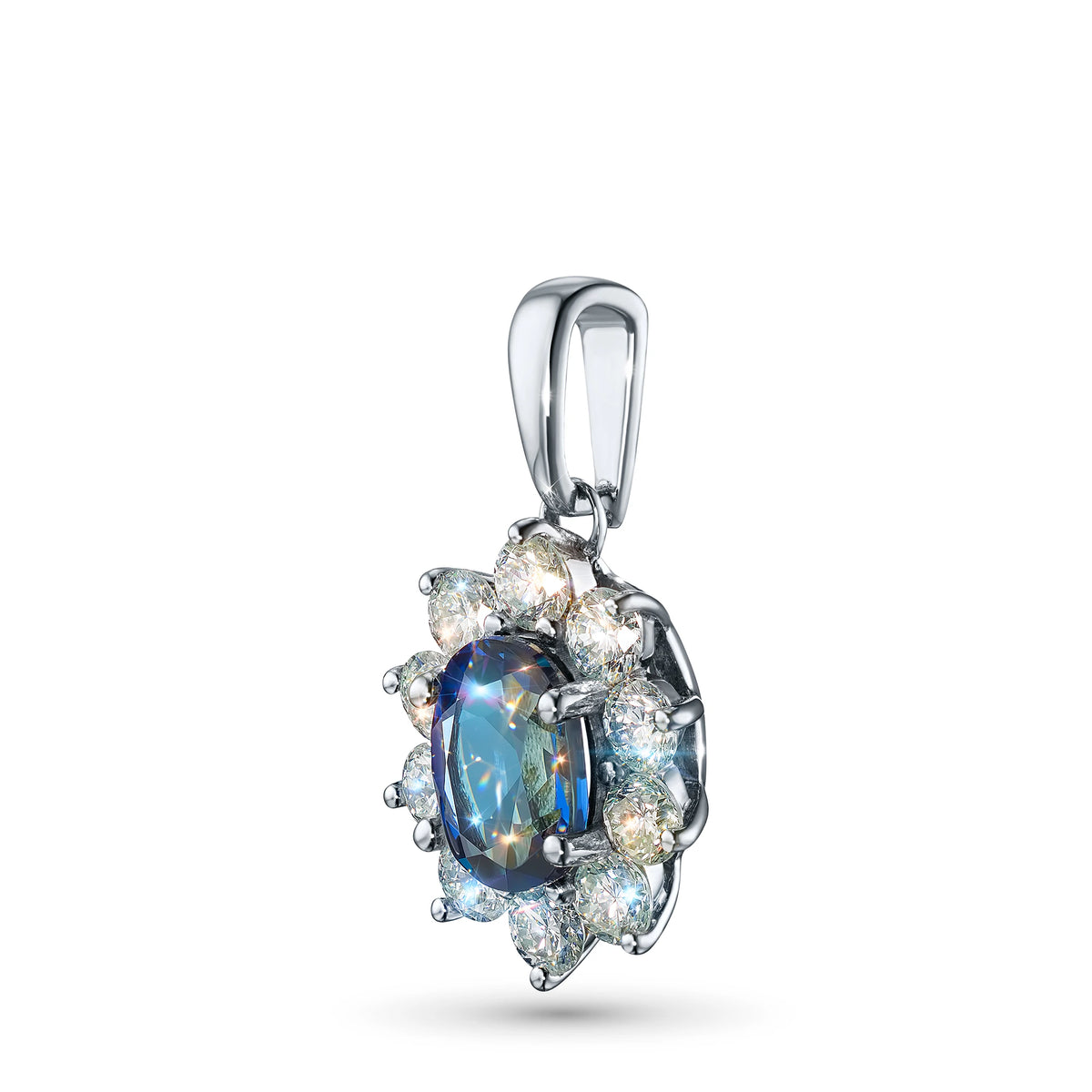 Sterling Silver Pendant with Lab-Created Sapphire and Lab-Created Diamonds