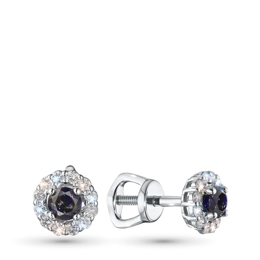 Sterling Silver Earring Studs with Lab-Created Sapphire and Lab-Created Diamonds