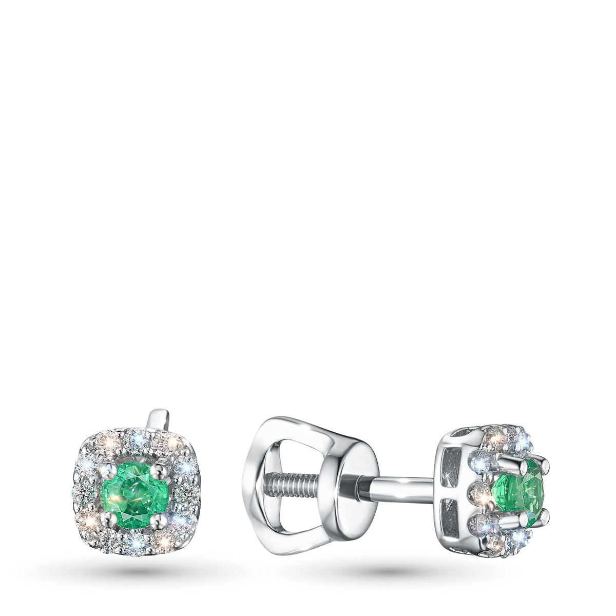 Sterling Silver Earring Studs with Lab-Created Emerald and Lab-Created Diamonds