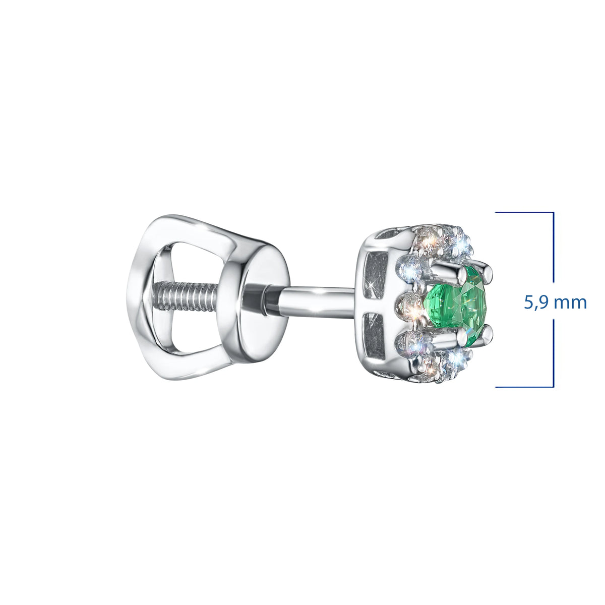 Sterling Silver Earring Studs with Lab-Created Emerald and Lab-Created Diamonds