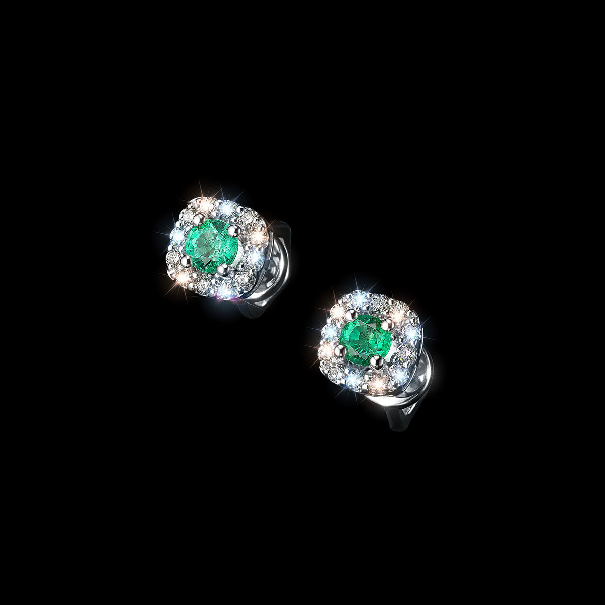 Sterling Silver Earring Studs with Lab-Created Emerald and Lab-Created Diamonds