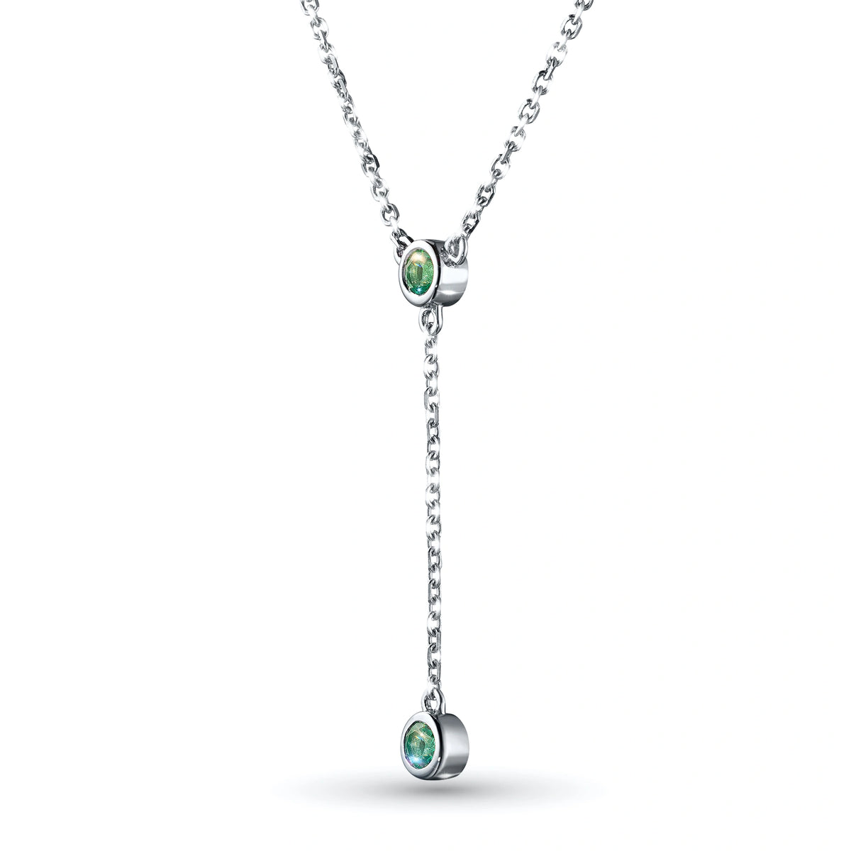 Sterling Silver Necklace with Lab-Created Emerald