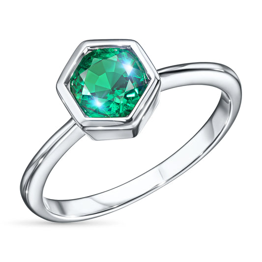 Sterling Silver Ring with Lab-Created Emerald