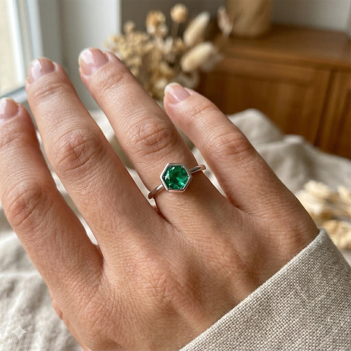 Sterling Silver Ring with Lab-Created Emerald