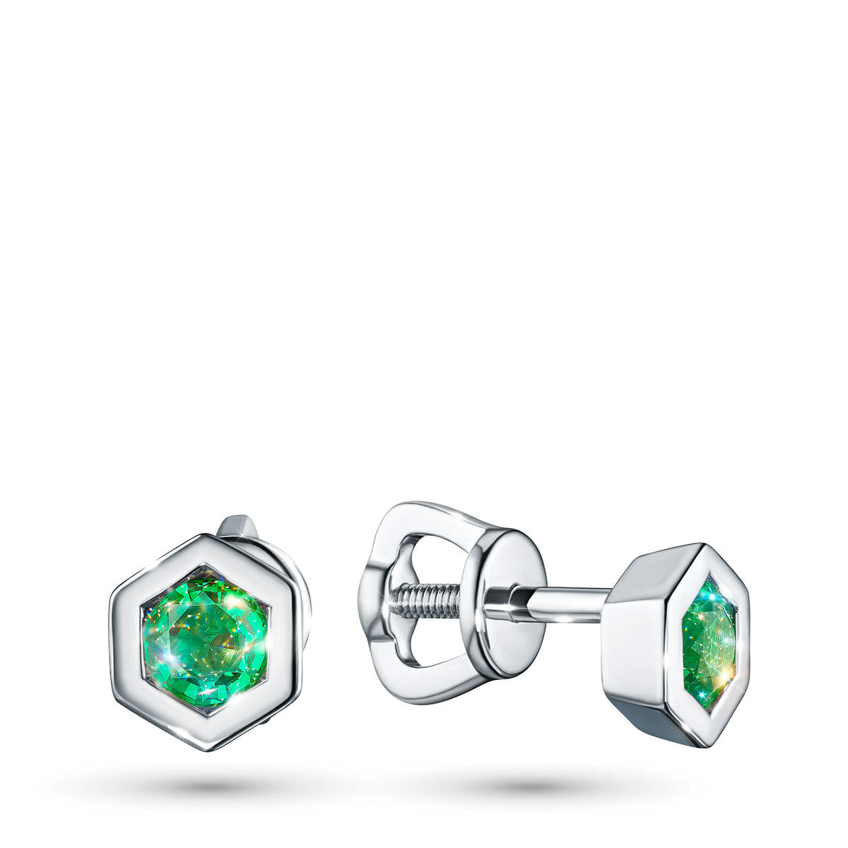 Sterling Silver Earring Studs with Lab-Created Emerald