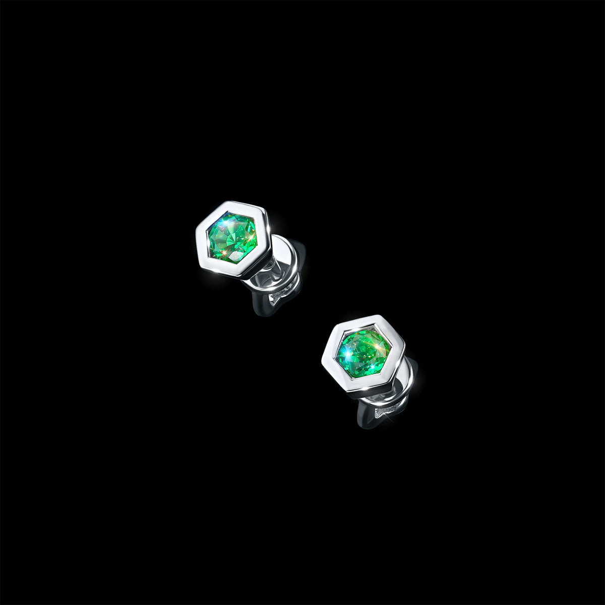 Sterling Silver Earring Studs with Lab-Created Emerald