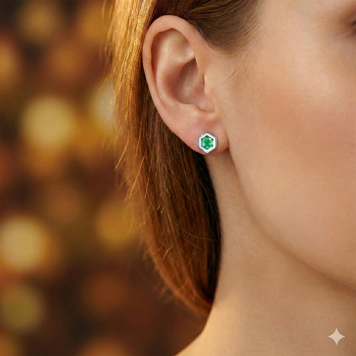 Sterling Silver Earring Studs with Lab-Created Emerald