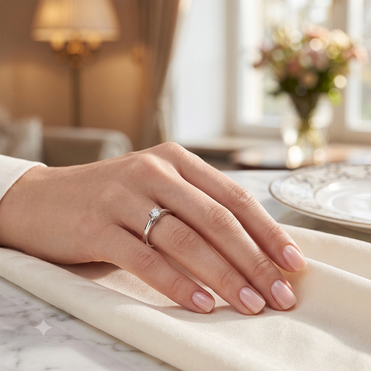 14K White Gold Ring with Lab-Created Diamonds