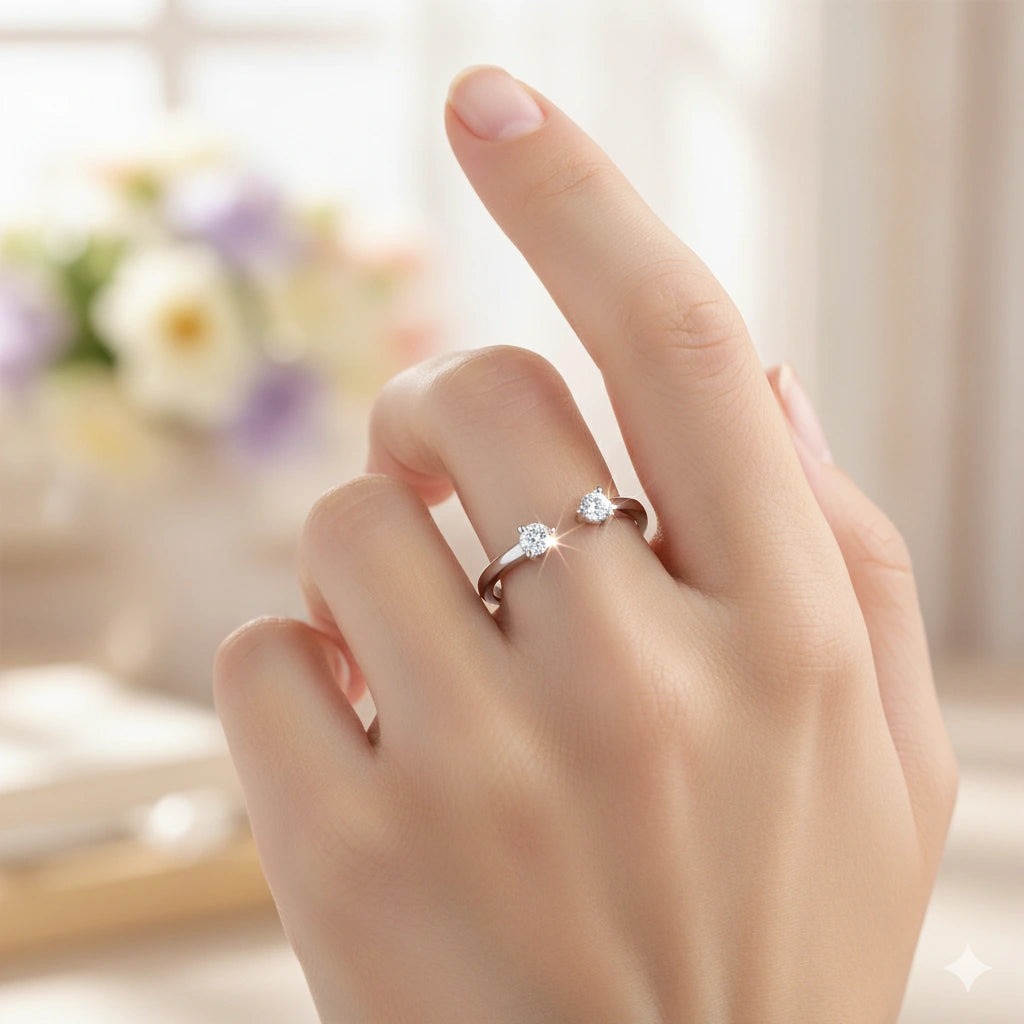 Sterling Silver Ring with Lab-Created Diamonds