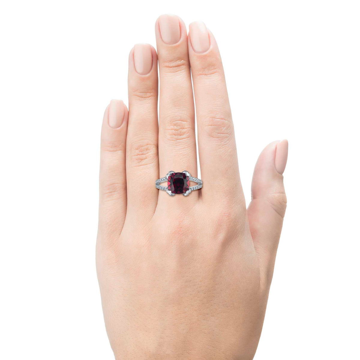 14K Yellow Gold Ring with Garnet and Lab-Created Diamonds