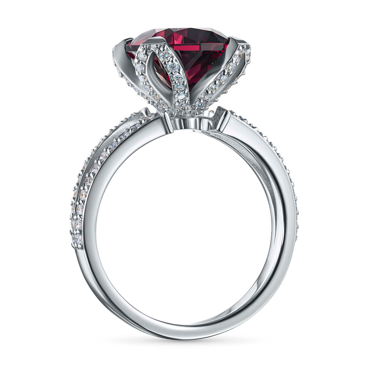 14K White Gold Ring with Garnet and Lab-Created Diamonds