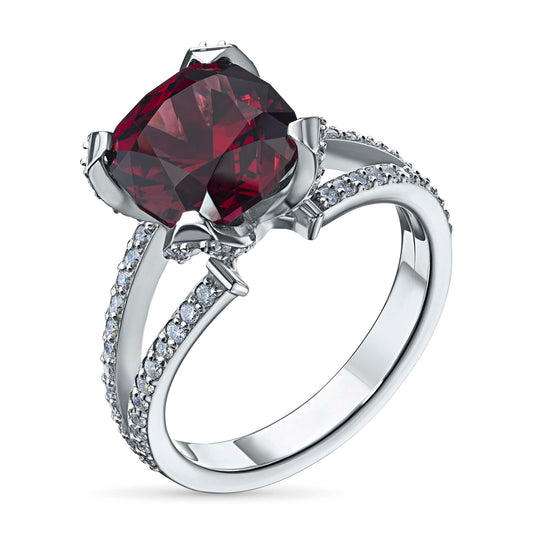 14K Yellow Gold Ring with Garnet and Lab-Created Diamonds