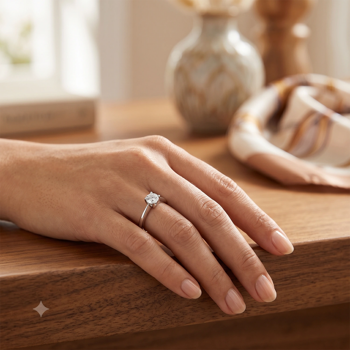 14K White Gold Ring with Lab-Created Diamonds