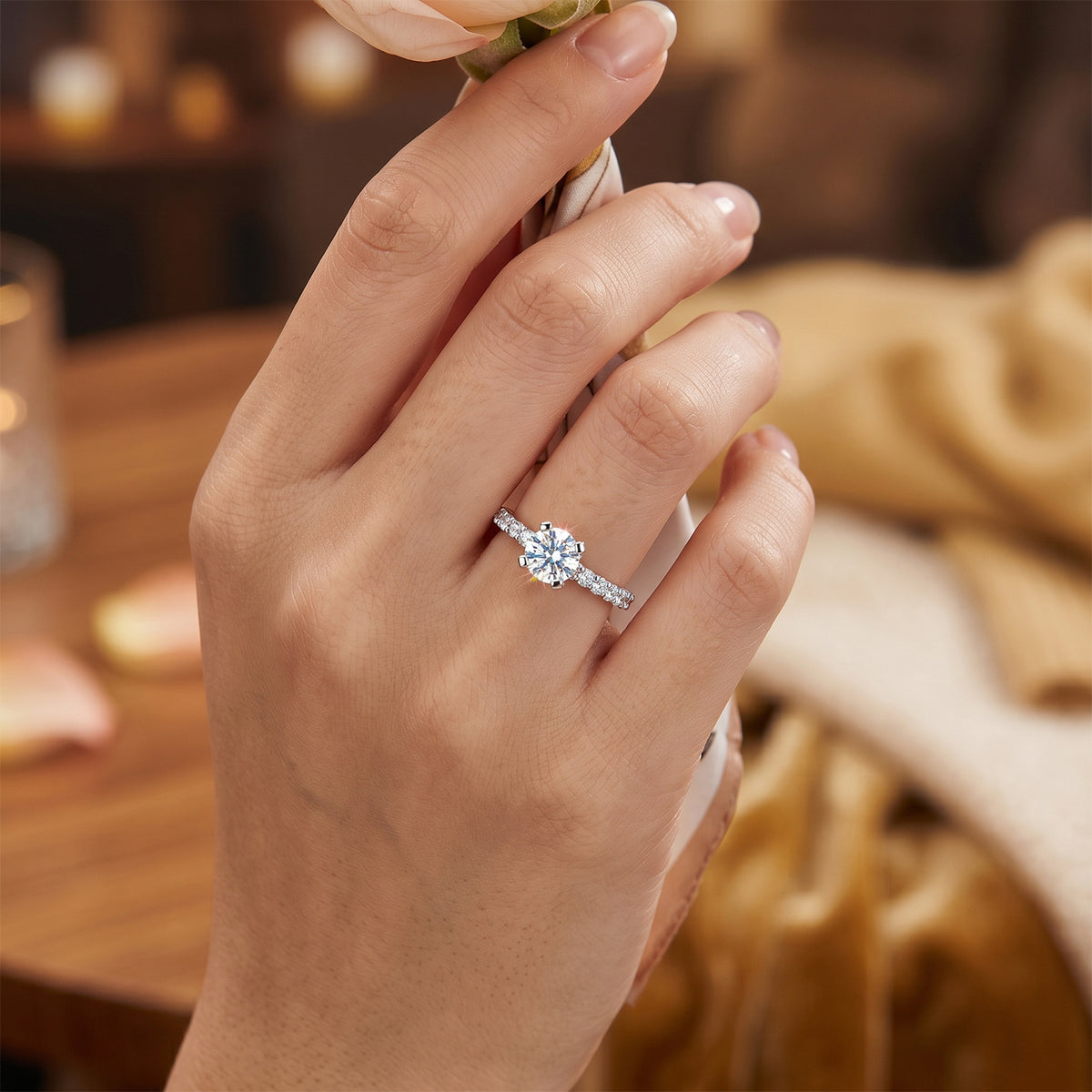 14K White Gold Ring with Lab-Created Diamonds