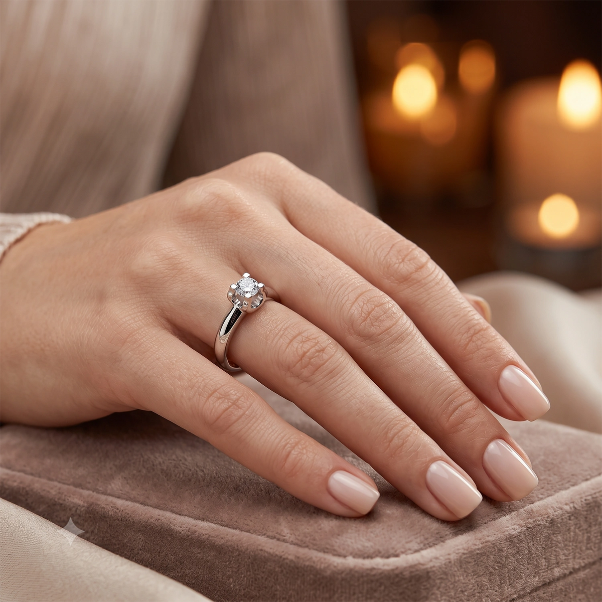 14K White Gold Ring with Lab-Created Diamonds